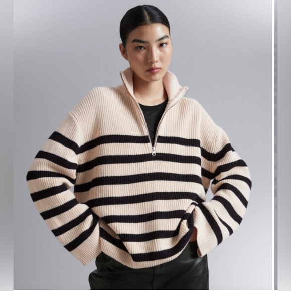 & Other Stories Sweaters - & OTHER STORIES Striped Half Zip Sweater Size Small Oversized Casual Classic